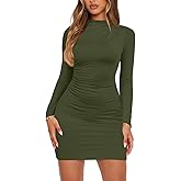 IHOT Women's 2025 Mock Neck Long Sleeve Mini Dresses Short Slim Fit Ruched Bodycon Club Party Casual Dress