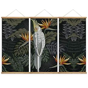 Hanging Poster NO Magnetic Wooden Framed,Green Leaves,Beautiful Flowers Home Wall Canvas Prints Decoration Ready to Hang - 18"x36"x3 Panels