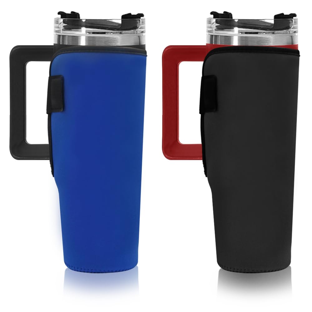 DanziX 2 Pack Water Bottle Carrier,Flat Water Bottle for Handbag Compatible with Stanley Tumbler for 40oz Tumbler with Handle-Black,Blue