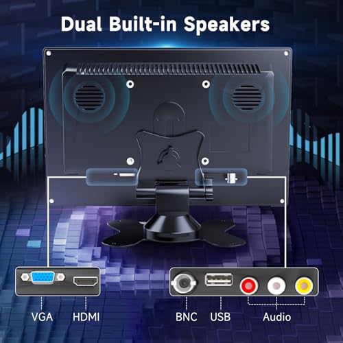 podofo Mini LCD Monitor 10.1 Inch Portable Monitor for Computer/Surveillance/Rear Camera, with HDMI/VGA/AVI/BNC/USB Input, HDMI Screen for Gaming, DC 9-30V