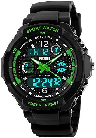 Takyae Kids Watch Sport Multi Function 30M Waterproof LED Alarm Stopwatch Digital Child Wristwatch for Boy Girl S- Green