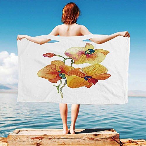 iPrint Floral Quick Dry Plush Microfiber (Towel+Square Scarf+Bath Towel) Orchid Petals Wild Flower Exotic Fragrance Pure Florets Elegance Watercolor and Adapt to Any Place