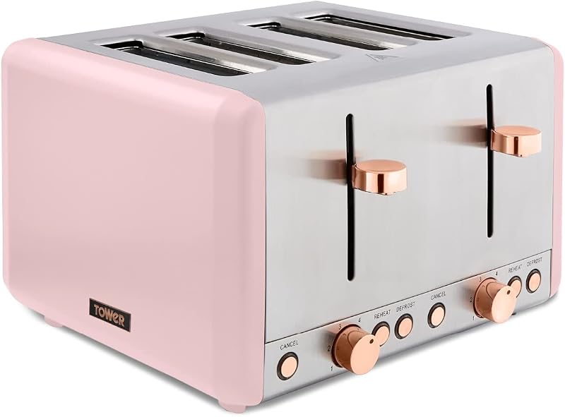 Tower Cavaletto T20051PNK 4-Slice Toaster Stainless Pink Rose Gold 1800W