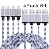 Cordify 4Pack Extra Long 6FT Lightning to USB Charger, 8 Pin Lightning to USB Sync & Charging Cable Cord Compatible with iPhone 7/7 Plus/6s/6s Plus/6/6 Plus/5s/5c/5/SE, iPad/iPod (Gray)