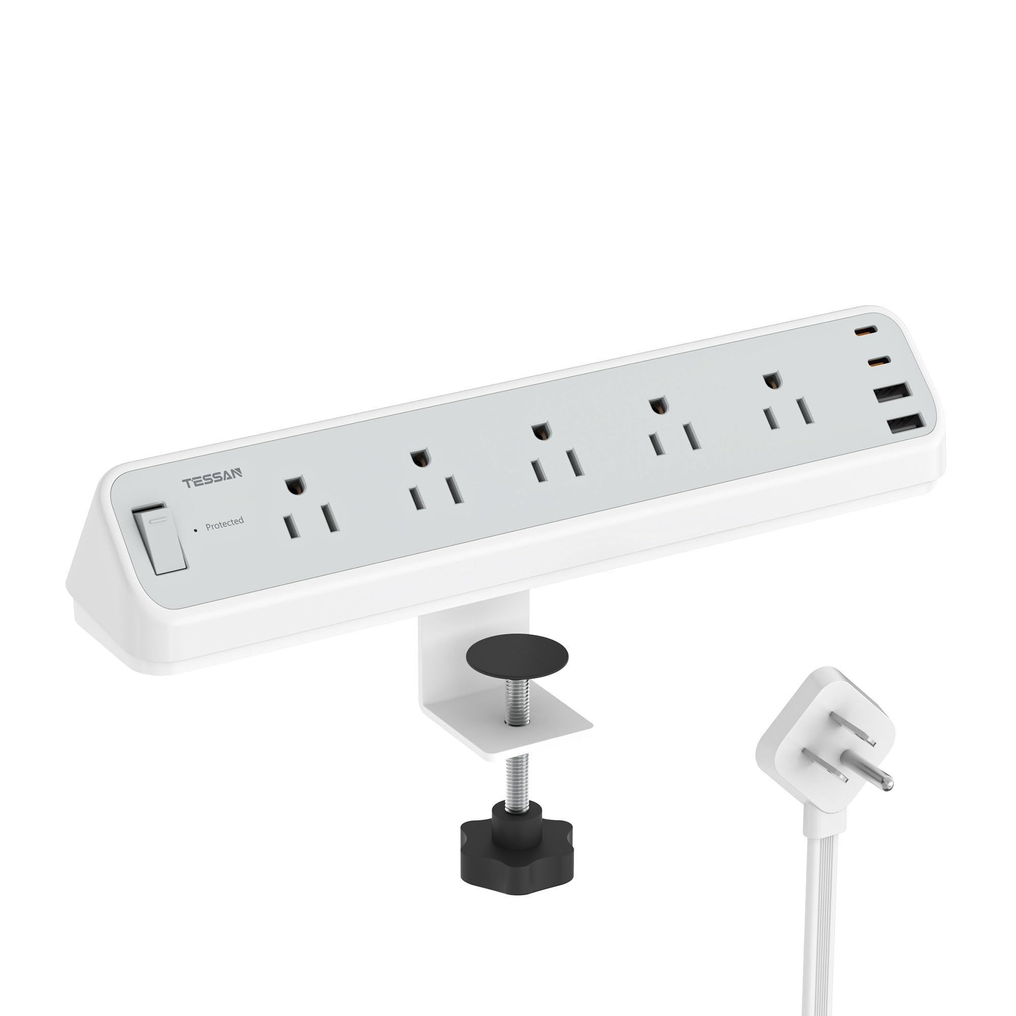Photo 1 of Desk Clamp Power Strip 10 Ft, TESSAN 2100J Surge Protector Desk Charging Station, 5 Outlets with 4 USB Ports (2 USB C), Flat Plug Extension Cord with Multiple Outlets for Gaming Home Office Dorm Room