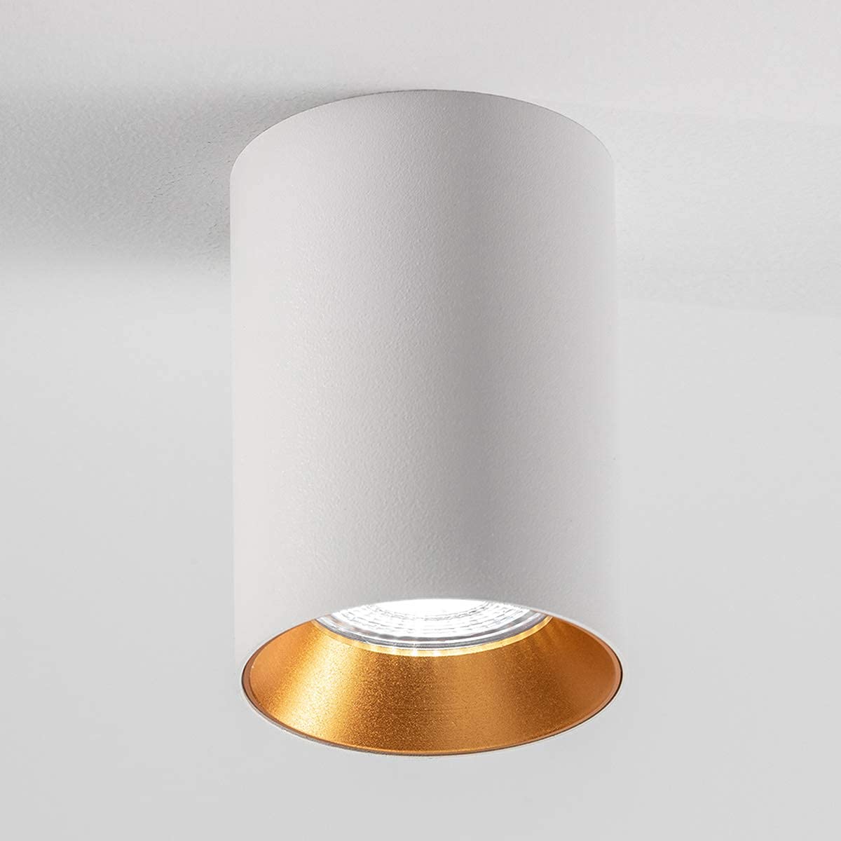 CGC Lighting Ceiling Spot Light Round Cylinder Surface Mount Ceiling Downlight High Hotel Style Spot Down Light Copper Reflector (White)