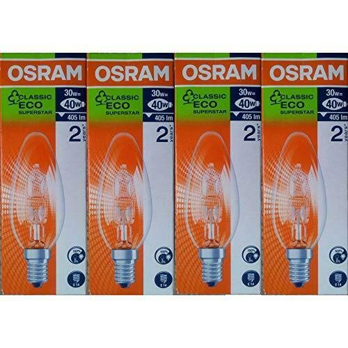 4 x OSRAM Classic Eco Superstar 30W (=40W) CANDLE SES E14 Halogen