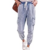 LONGYIDA Jean Joggers for Women High Waisted Drawstring Elastic Waist Stretch Denim Pants