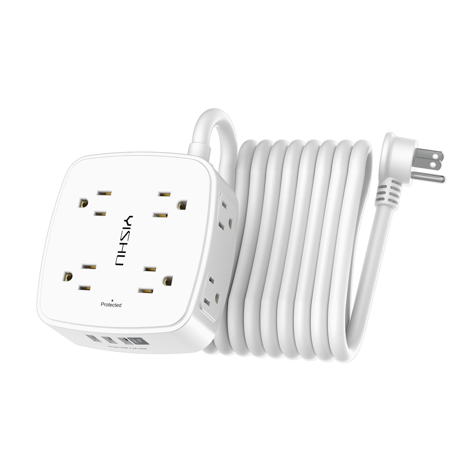 Photo 1 of 15 Ft Surge Protector Power Strip - 8 Widely Outlets with 4 USB Ports, 3 Side Outlet Extender with 15 Feet Extension Cord, Flat Plug, Wall Mount, Desk USB Charging Station, ETL, White