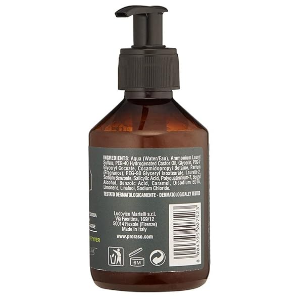 PRORASO BEARD WASH – CYPRESS AND VETYVER, 6.8 FL OZ