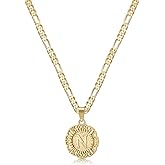 KissYan Initial Necklaces for Women, 14K Gold Plated Round Letter Pendant Capital Monogram Necklace Alphabets from A-Z Figaro Chain Jewelry