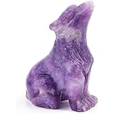 NUZUJX 2Inch Wolf Stone Statue,Determined Wolf Polished Healing Crystal Hand-Carved Gemstone Crystal Figurine Animal Collection Sculpture (Amethyst)