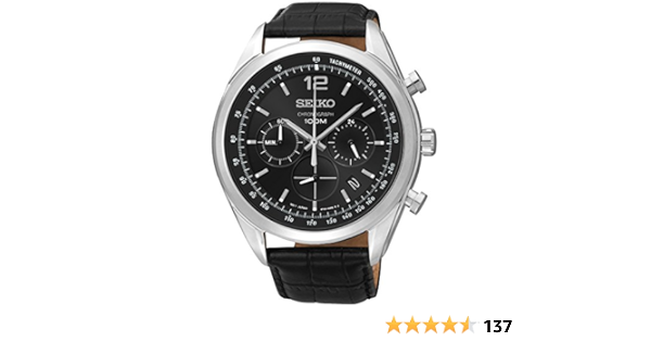 Amazon.com: Seiko SSB097 Mens Watch Chronograph Stainless Steel Case Black  Leather Strap : Clothing, Shoes \u0026 Jewelry