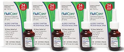FlutiCare - 120 metered nasal sprays (4 pack) | Fluticasone Propionate 50mcg | Relief during allergy season for pollen, dust, dander, and other indoor and outdoor allergens