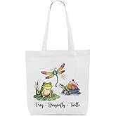 SAPEYKR Sarcastic Humor Dragonfly Turtle Frog Funny Gifts for Women Canvas Tote Bag Grocery Bags for Shopping Birthday