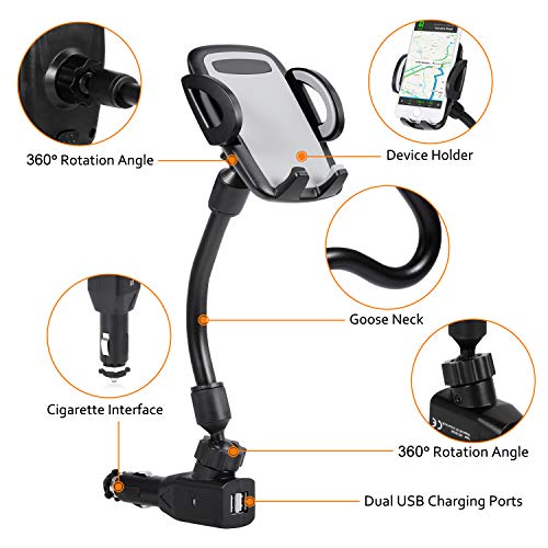 Amoner Car Mount, Upgraded 3-in-1 Cigarette Lighter Car Phone Holder Cradle with Dual USB 2.1A Charge for iPhone 11 Pro Max XS Max X 8 7 Galaxy S10 S9 S8 and Smartphones up to 6.5 inches