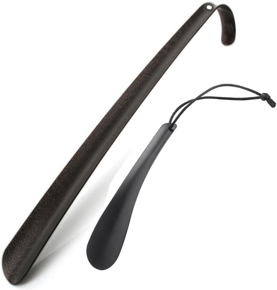 Long Black Handled Metal Shoe Horns, Travel Shoehorn for Men and Woman(2 pcs)