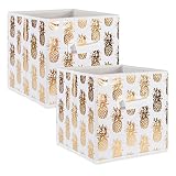 DII Foldable Fabric Storage Containers (11x11x11) Pineapple Set of 2, Small (2), White/Gold