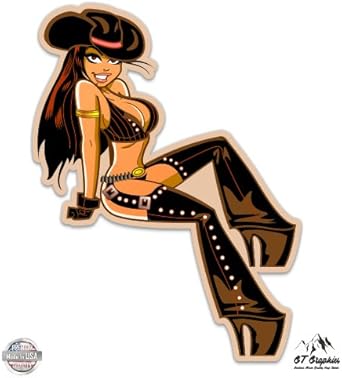 Amazon Com Gt Graphics Sexy Cartoon Cowgirl Sitting Vinyl Sticker Waterproof Decal Sports Outdoors
