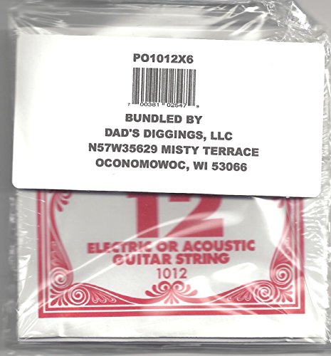 ERNIE BALL SIX PACK OF CUSTOM GAUGE 12 --1012 -- (P01012) --.012 Plain Steel -- 6 pack of strings