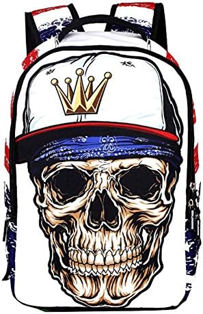 AIZHE 3D Print Skull Schoolbag Personalized Bookbag Cool Backpack (Skull-Hat)