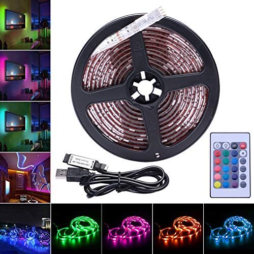 AVAWAY RGB LED Strip Lights, USB Powered SMD 5050 LED Light Strips with 24 Keys Remote Control for TV Background Lighting PC Notebook Home Decoration - 118Inches/3M