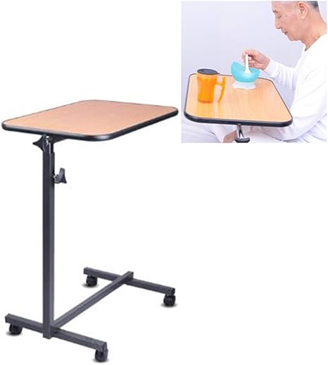 Amazon Co Jp キャスター付きオーバーベッドテーブル 調節可能な高さのベッドサイドテーブル 高齢者を食べるためのポータブルで頑丈なノートパソコンデスク ホーム キッチン