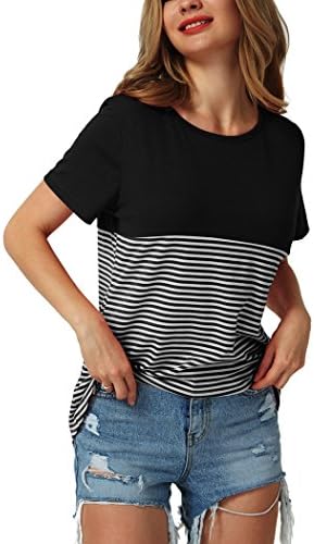 TOUTOUAI Women's 3/4 Short Sleeve T Shirt Round Neck High Waist Blouse