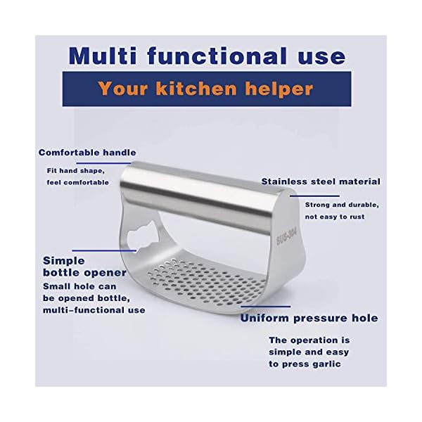 Garlic Press Rocker Stainless Steel Garlic Crusher with Opener and Silicone Garlic Peeler Kitchen Gadgets 304 Food Grade…