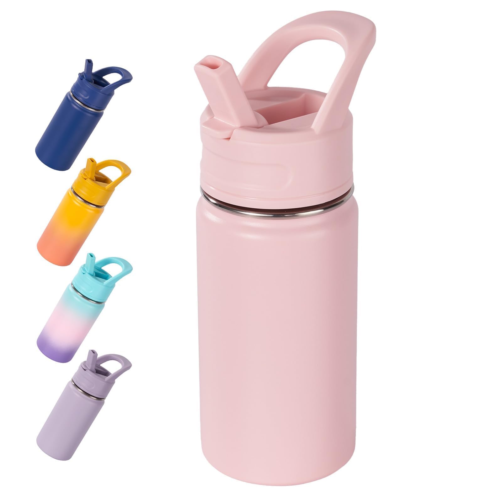 Photo 1 of 12oz Kids Water Bottle for School, Toddler Bottles with Straws, Stainless Steel Vacuum Insulated Water Bottle for Boys&Girls, Leak-Proof, BPA-Free, Pink