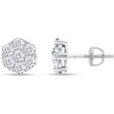 SAVEARTH DIAMONDS 1 Carat Round Cut Lab Created Moissanite Diamond Flower Cluster Stud Earrings In 14K Gold Over Sterling Silver With Screw Back Jewelry For Womens (Clarity VVS1, 1.00 Cttw)