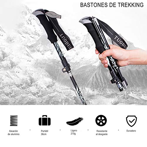 DQST Baston Trekking Plegables 130cm, Baston de Senderismo para Caminar ultraligeros, Aleación de Aluminio de Alta Resistencia (Negro)