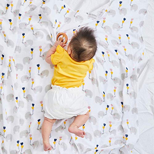 Bubzi Co Elephant Swaddle Muslin Receiving Blankets Set Pack of 3 -Gender Neutral Design -Soft 100% Cotton Fabric - 47 x 47 inch- 120 x 120cm - Infant Swaddling Blankets for Baby Registry Burp Diaper