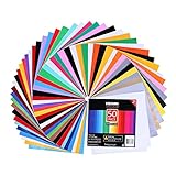 VISEMAN Adhesive Vinyl Sheets - 40 Assorted Colors(Glossy,Matte,Brushed and Metallic) Self Vinyl Craft Paper with 2 Clear Transfer Tap for Cricut and Other Cutters (50 Pack)