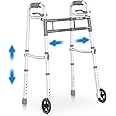 Delog Narrow Folding Walker for Seniors with Trigger Release and 5 Inches Wheels, Lightweight Supports Up to 350 lbs, Aluminum Folding Walker for Elderly Handicapped Disabled, FSA/HSA Eligible