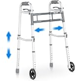 Delog Narrow Folding Walker for Seniors with Trigger Release and 5 Inches Wheels, Lightweight Supports Up to 350 lbs, Aluminum Folding Walker for Elderly, Handicapped and Disabled