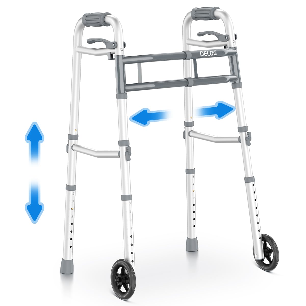 Photo 1 of Delog Narrow Folding Walker for Seniors with Trigger Release and 5 Inches Wheels, Lightweight Supports Up to 350 lbs, Aluminum Folding Walker for Elderly, Handicapped and Disabled
