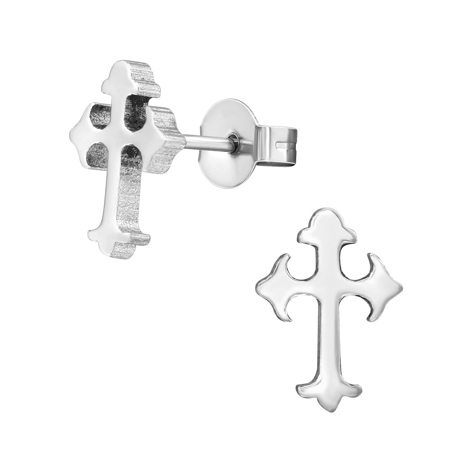 Hypo-Allergenic Gothic Cross Surgical Stainless Steel Stud Earrings