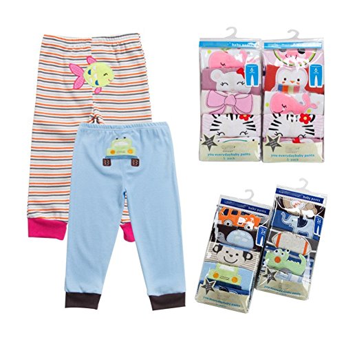 Monvecle Baby Boy 5 Pack Newborn to Toddler Cotton Long Cartoon Pants Gift Set 9M