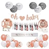 Baby Shower Decorations for Girl or Boy - OH Baby Party Supplies for 16 - Banner, Balloons, Plates, Cups, Napkins, Sash - Rose Gold Premium Collection - 115 Piece Kit