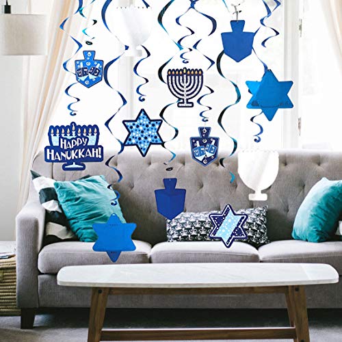 The Dreidel Company Hanukkah Swirl Decorations, Includes 12 Swirls with Foil Hanukkah Cutouts 24