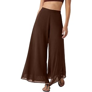 Women Flowy Chiffon Wide Leg Split Palazzo Pants High Waist Sheer Layered Trousers Lightweight Ankle Pants