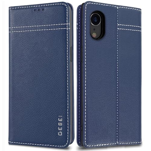 Gebei Hülle Echt Leder für iPhone XR - Premium Lederhülle Klapphülle mit Standfunktion und Kartenfächer Flip Case Ledertasche für iPhone XR - 6,1 Zoll