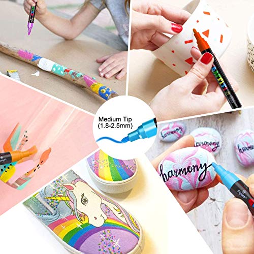 Acrylic Paint Pens, 12 Colors Acrylic Marker Pens Permanent Drawing Pens for Rock Painting,Gift Card Making, Painting, DIY Photo Album, Scrapbook Crafts,Journal,Doodling,Planning,Highlighting