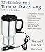 PrimeTrendz Heated Stainless Steel Mug Car Coffee Cup With Charger
