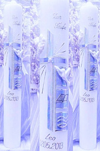 Christening candle, communion candle, boy, girl, 400 / 40 mm, VT-15 including accessories for self inscription.