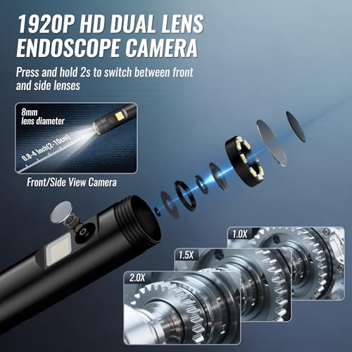 WORKPRO Cámara Endoscópica 1080P HD, Pantalla IPS 4,3", Boroscopio Digital Industrial con Tarjeta TF 32 GB, 8+1 LEDs, Cable Semirrígido 5M, IP67 para Inspección de Tuberías y Automóvil