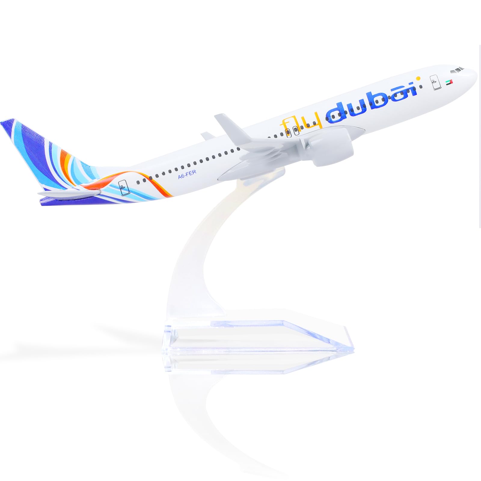 QIYUMOKE 1/400 Dubai 737 Die-cast Metal Airplane Model for Boeing 737 Model Plane with Stand (5.9 inches Long) for Adult Aviation Enthusiasts Gifts Desktop Display Decorations