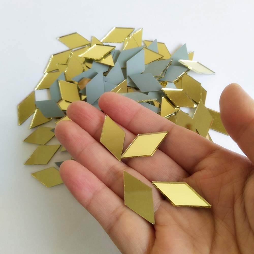 RUIXUAN Diamond Shape Mosaic Tiles Mirror Glass Home Decoration Crafts DIY Accessory (Glass Mirror Yellow Gold, 1/2x1inch)