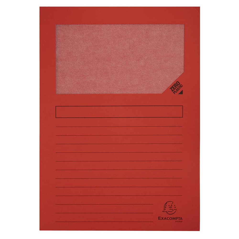 Exacompta - Ref 50255E - Forever Collection - Window Folders - 220 x 310mm in Size, Suitable for A4 Documents, 120gsm Recycled Board - Red (Pack of 25)